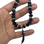 Handcrafted Black Beaded Bracelet with Zulfiqar Sword Charm Adjustable