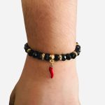 Handcrafted Black Beaded Bracelet Red Chili Pendant Necklace – Fun & Quirky Fashion Jewelry
