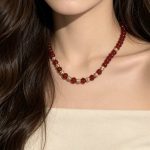 Red Crystal & Gold-Tone Jewelry Set Beaded Necklace