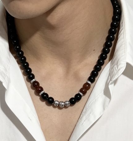 Men’s Black Onyx & Tiger’s Eye Beaded Necklace