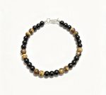 Tiger's Eye & Black Obsidian Bracelet — 6mm Beads • 20cm Long