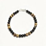 Tiger's Eye & Black Obsidian Bracelet — 6mm Beads • 20cm Long